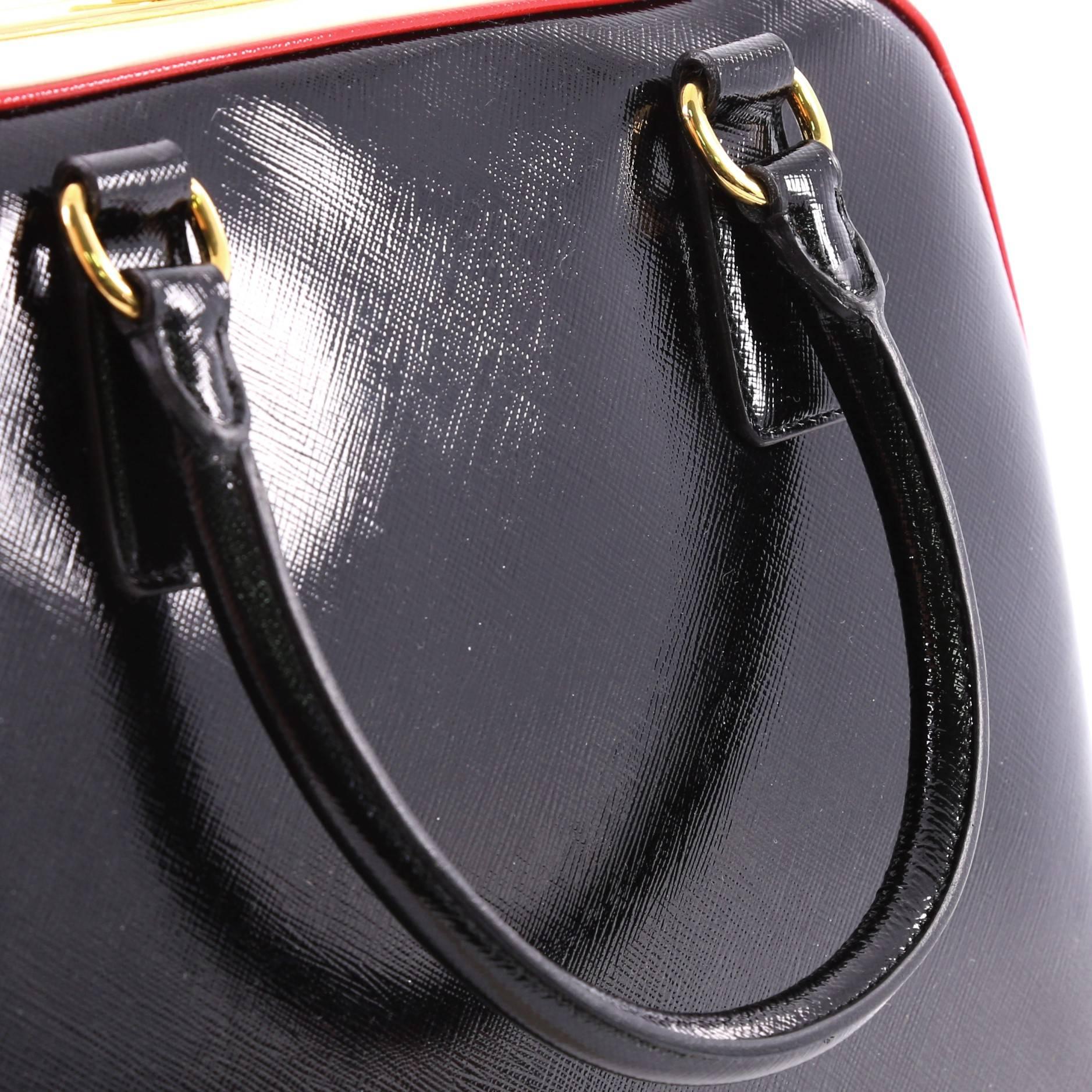 Black Prada Pyramid Top Handle Bag Vernice Saffiano Leather Medium