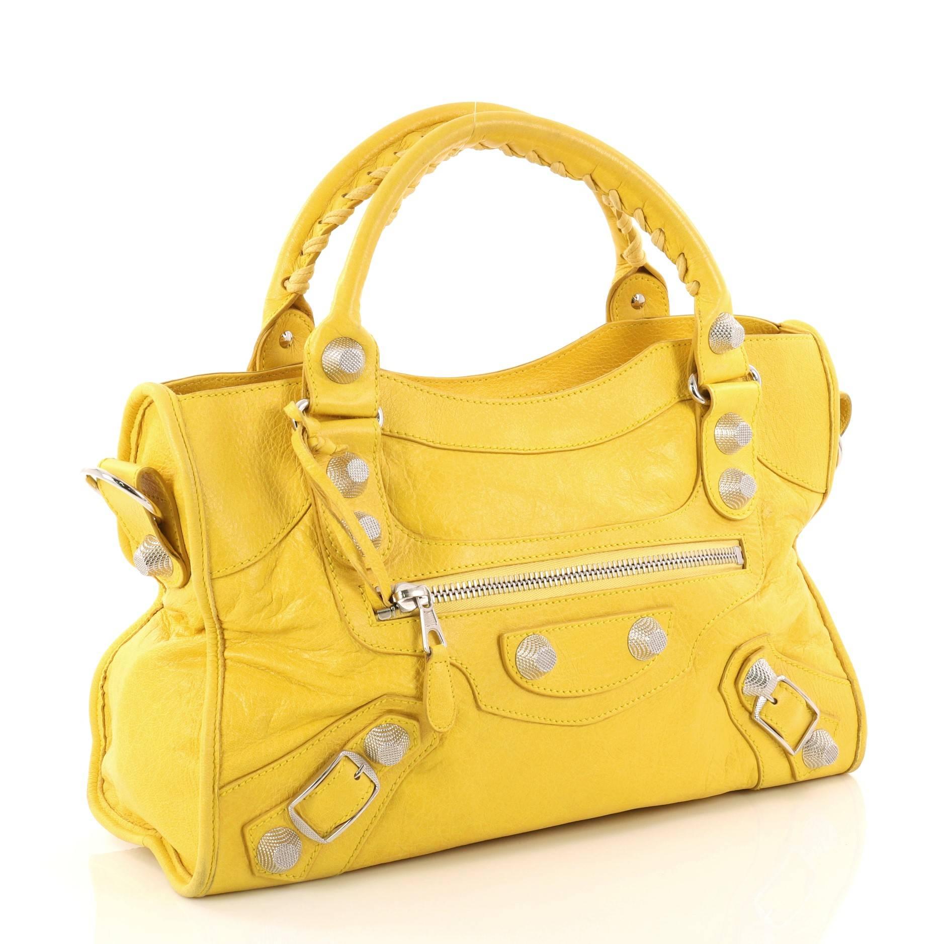 Yellow Balenciaga City Giant Studs Handbag Leather Medium