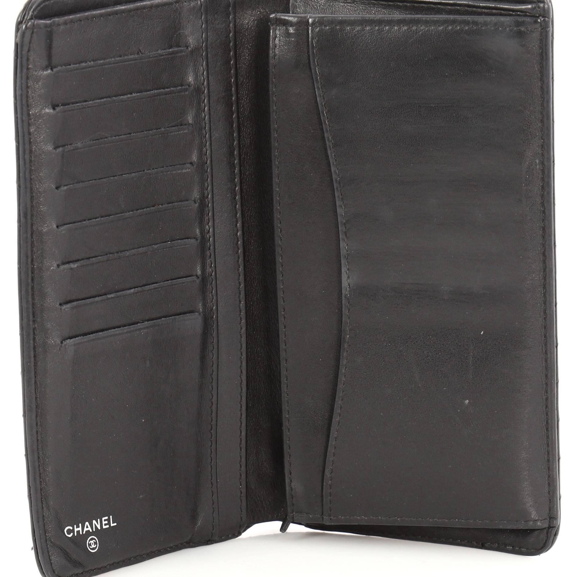 Black Chanel Bi-Fold Wallet Chevron Lambskin Long