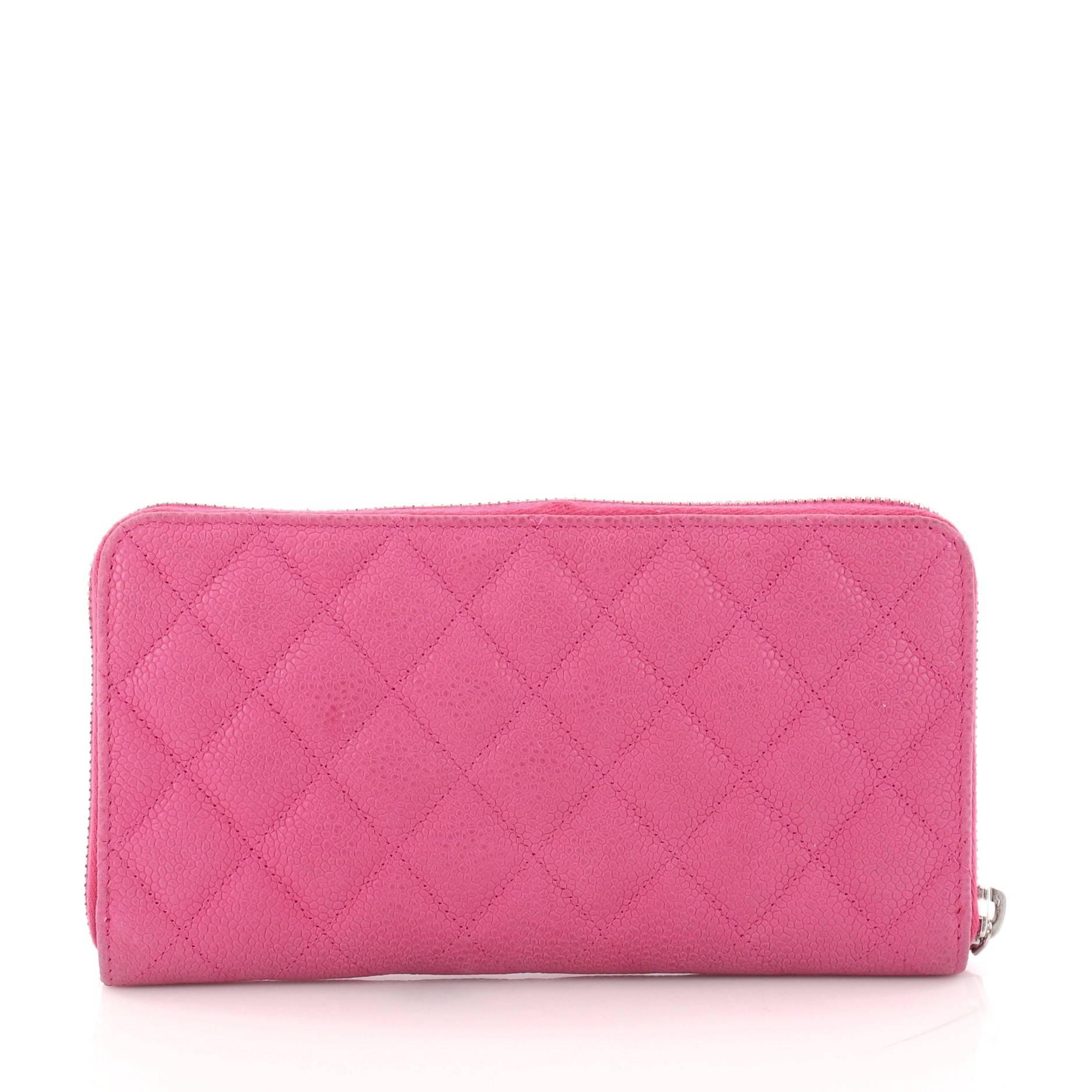 Chanel Zip Around Wallet Quilted Caviar Long  In Good Condition In NY, NY