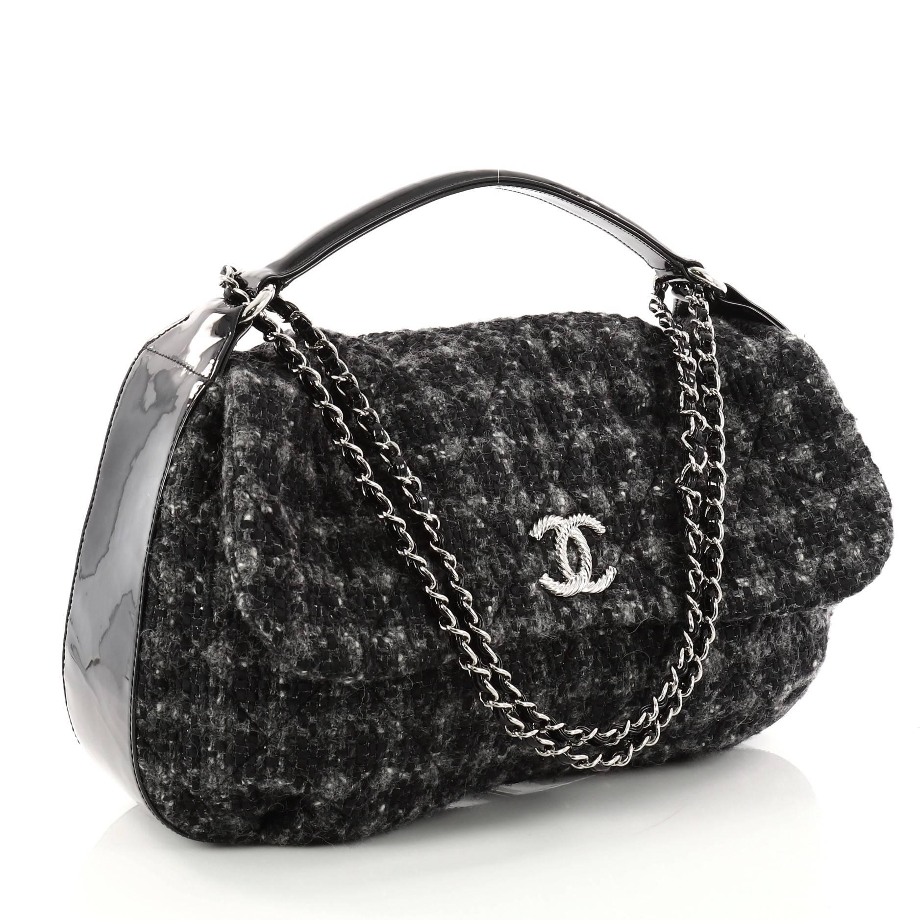 Black Chanel CC Flap Satchel Quilted Tweed Medium