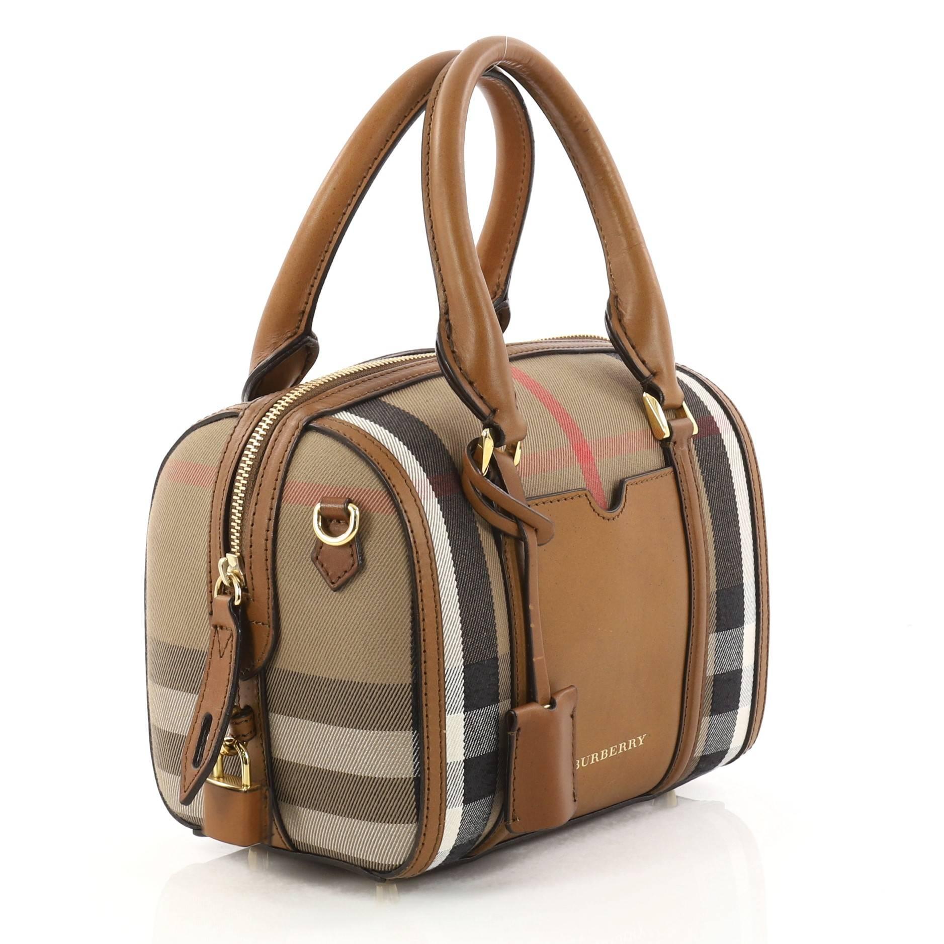 Brown Burberry Alchester Convertible Satchel House Check and Leather Small