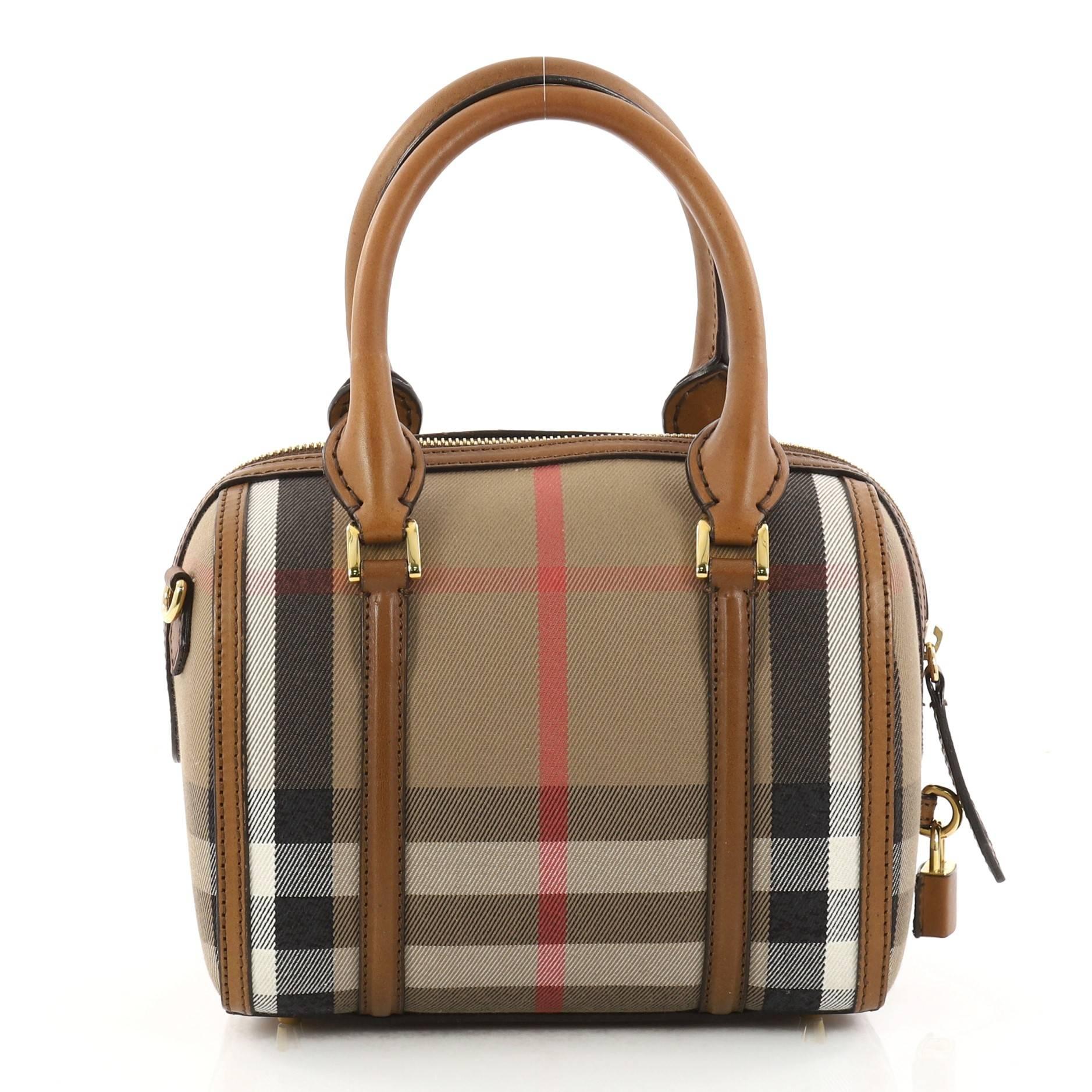 Burberry Alchester Convertible Satchel House Check and Leather Small In Good Condition In NY, NY