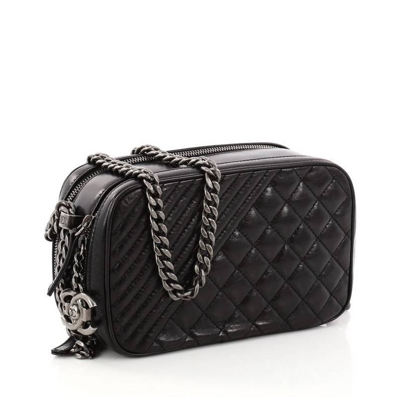 Black Chanel Coco Boy Camera Bag Quilted Leather Small