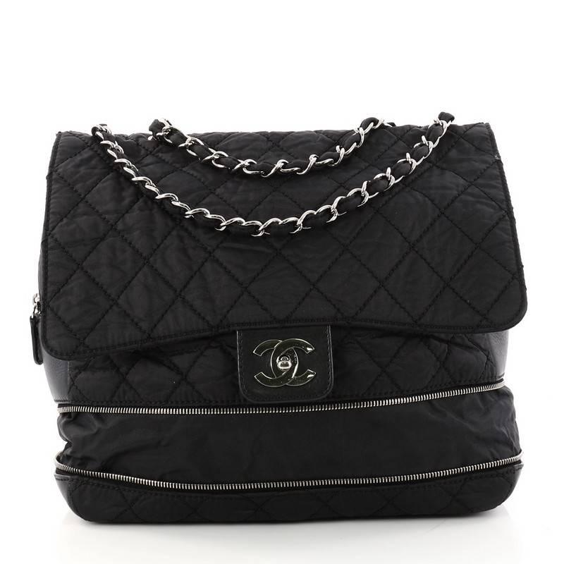 Black Chanel Expandable Flap Bag Quilted Nylon Medium