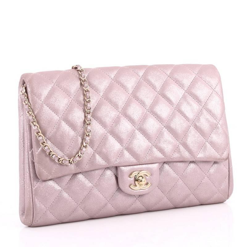 Beige Chanel Clutch with Chain Quilted Pearlescent Calfskin 