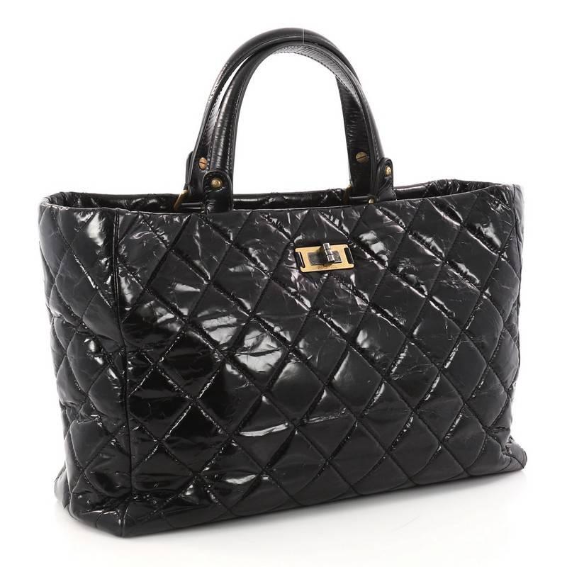 Black Chanel Rita Tote Quilted Glazed Crackled Calfskin Small 