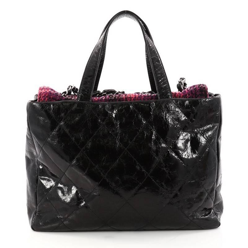 Chanel Portobello Tote Quilted Glazed Calfskin and Tweed Medium In Excellent Condition In NY, NY