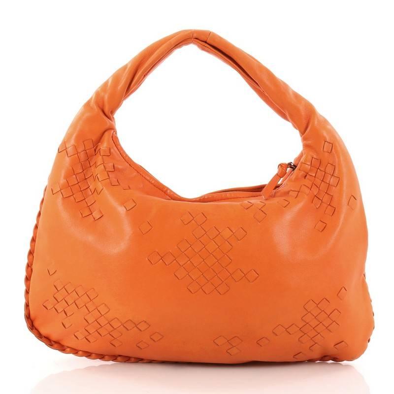 Bottega Veneta Hobo Leather with Intrecciato Detail Medium In Fair Condition In NY, NY