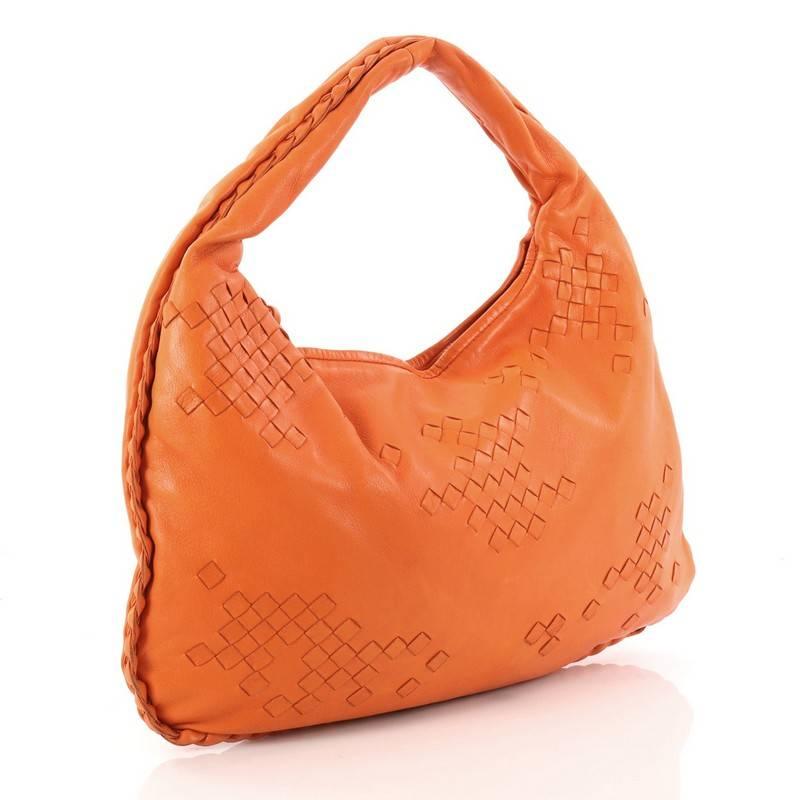 Orange Bottega Veneta Hobo Leather with Intrecciato Detail Medium