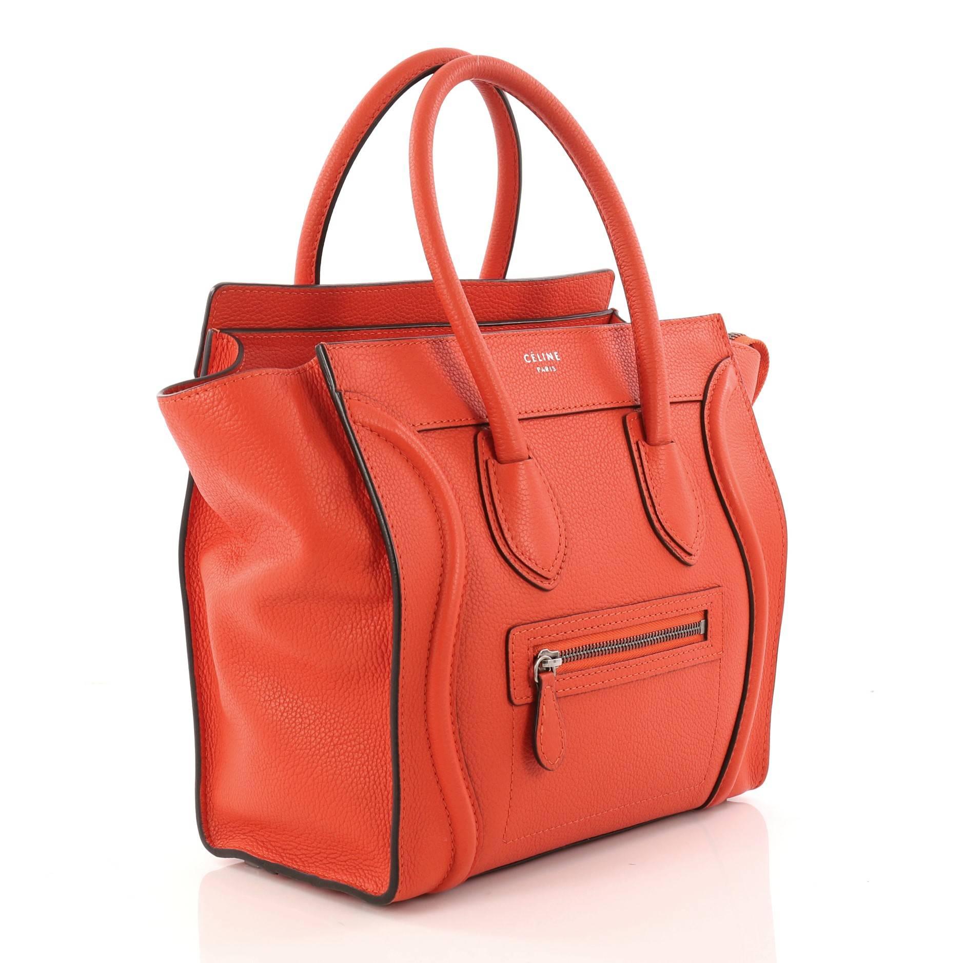 Red Celine Luggage Handbag Grainy Leather Micro