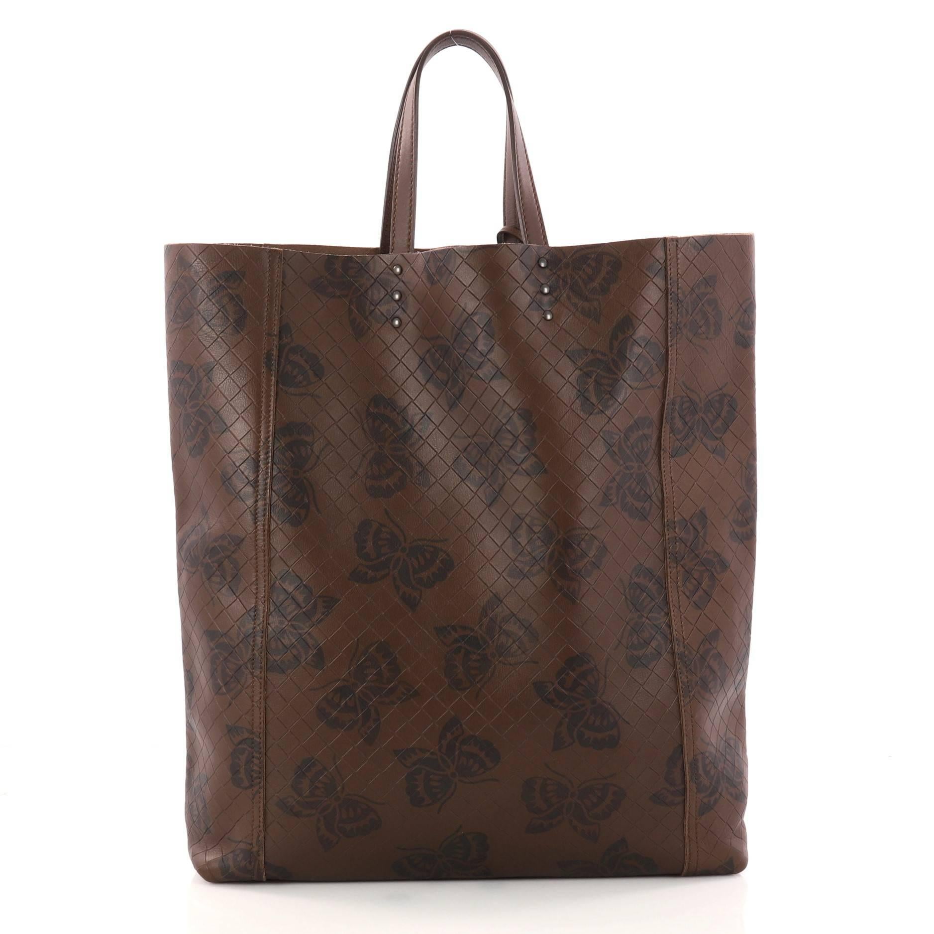 Bottega Veneta Tote Butterfly Embossed Intrecciomirage Intarsio Leather Tall In Excellent Condition In NY, NY
