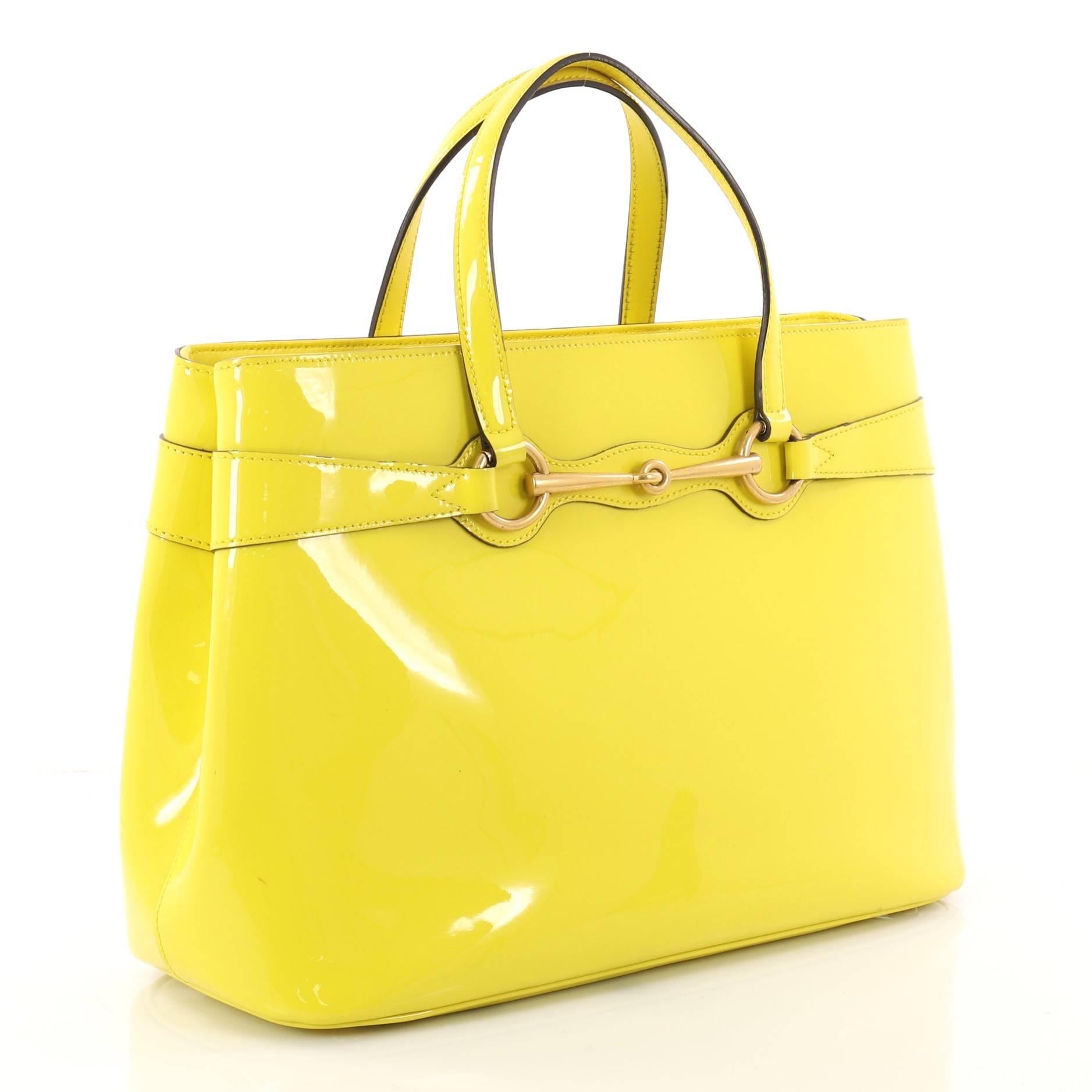 Yellow Gucci Bright Bit Convertible Tote Patent Medium