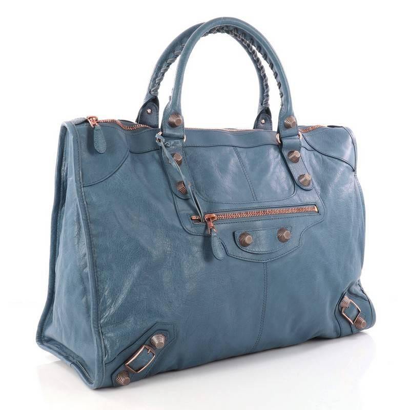 Gray Balenciaga Weekender Giant Studs Handbag Leather 