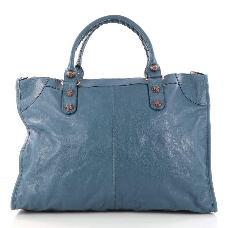 Balenciaga Weekender Giant Studs Handbag Leather  In Good Condition In NY, NY