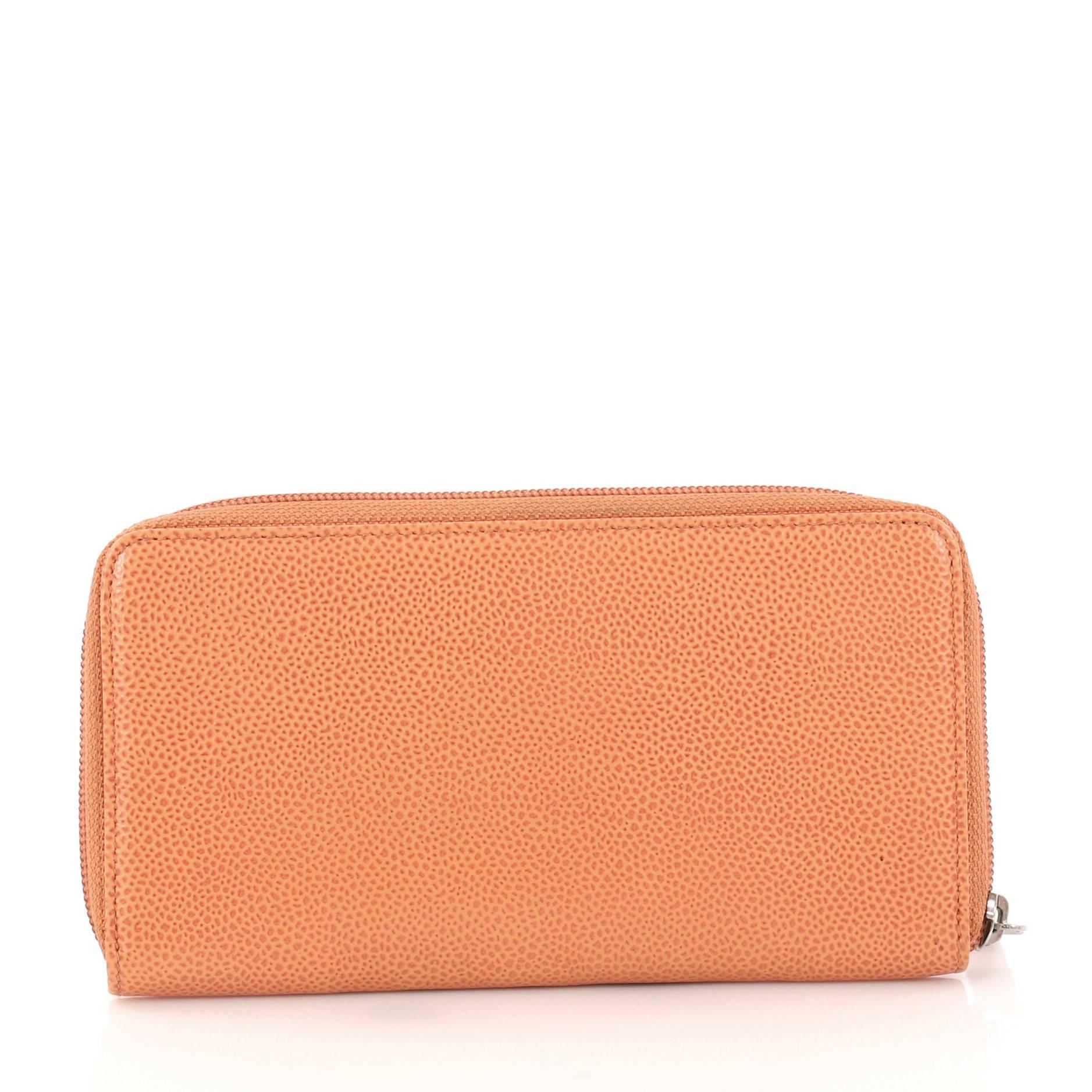 Orange Chanel Timeless CC Zipped Wallet Caviar Long
