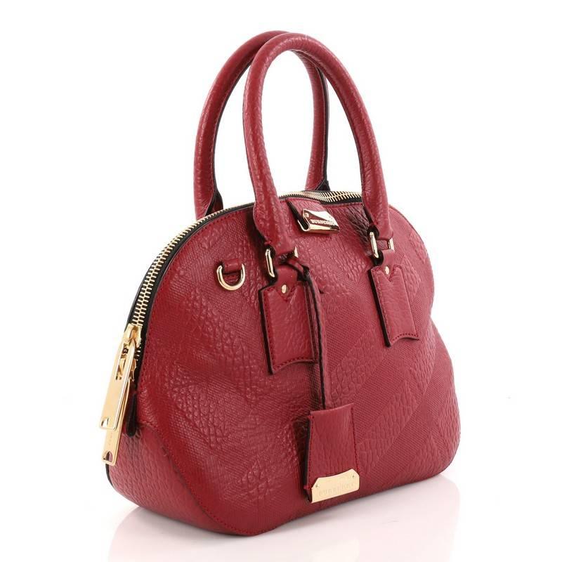 Red Burberry Orchard Bag Embossed Check Leather Small