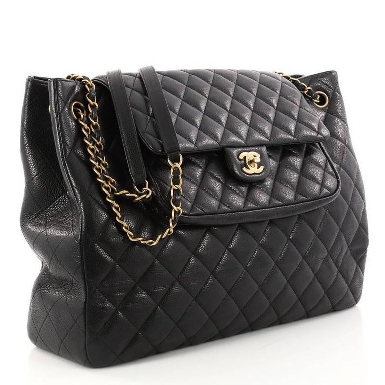 Chanel Classic Flap Shopping Tote Quilted Caviar Large at 1stDibs