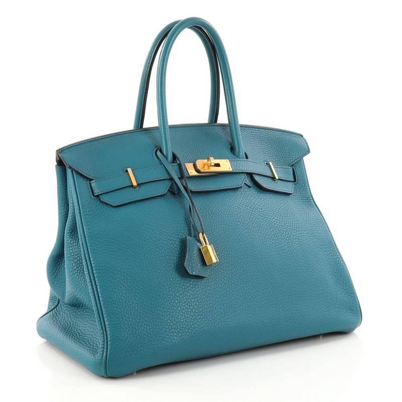 Blue Hermes Birkin Handbag Cobalt Togo With Gold Hardware 35 