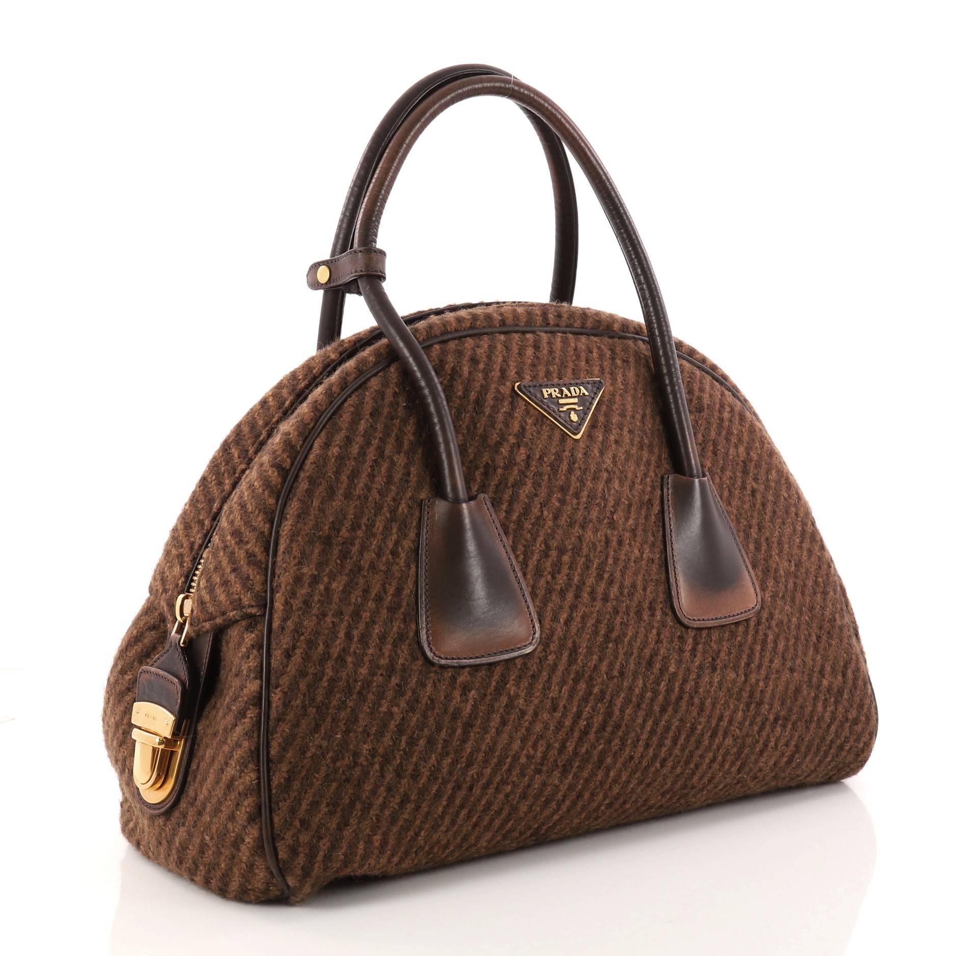 Black  Prada Vichy Vintage Bowler Bag Tweed Large