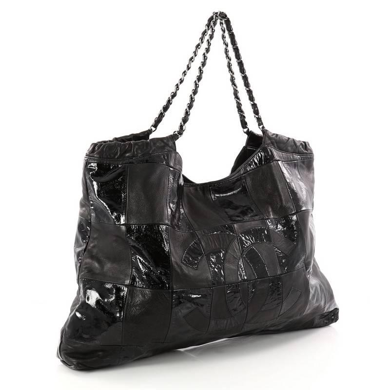 Black Chanel Brooklyn Tote Leather Patchwork Large 