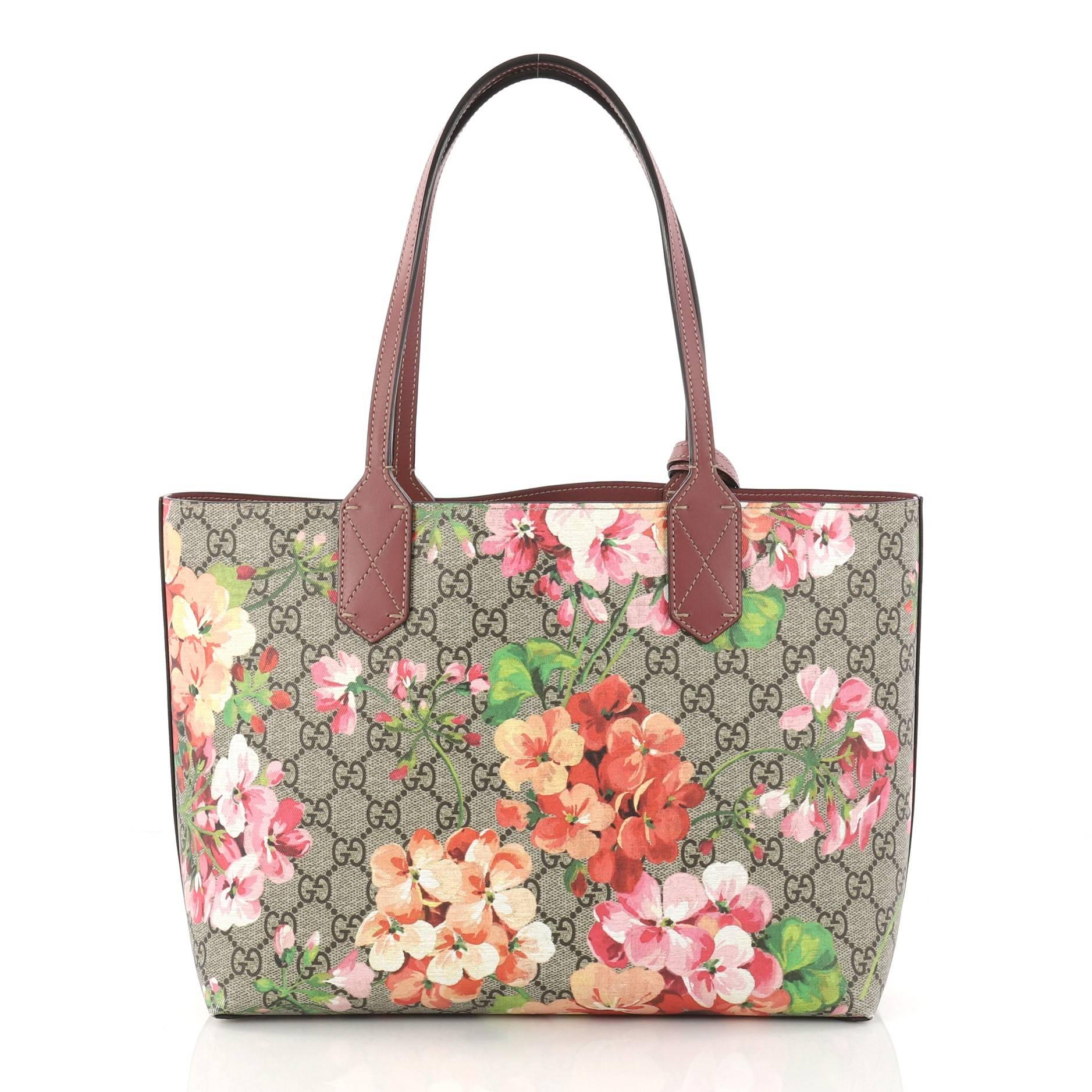 Brown Gucci Reversible Gucci Reversible Tote Blooms GG Print Leather Small 