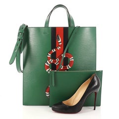 Gucci Web and Snake Convertible Soft Open Tote Printed Leather Tall
