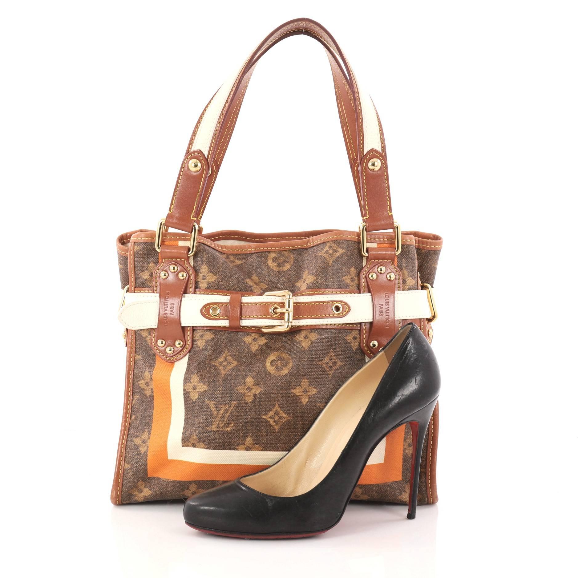 This authentic Louis Vuitton Tisse Sac Handbag Limited Edition Monogram Canvas Rayures PM is perfect for your daily excursions. Crafted with limited edition monogram coated canvas with brown leather trims, this stand-out bag features dual flat
