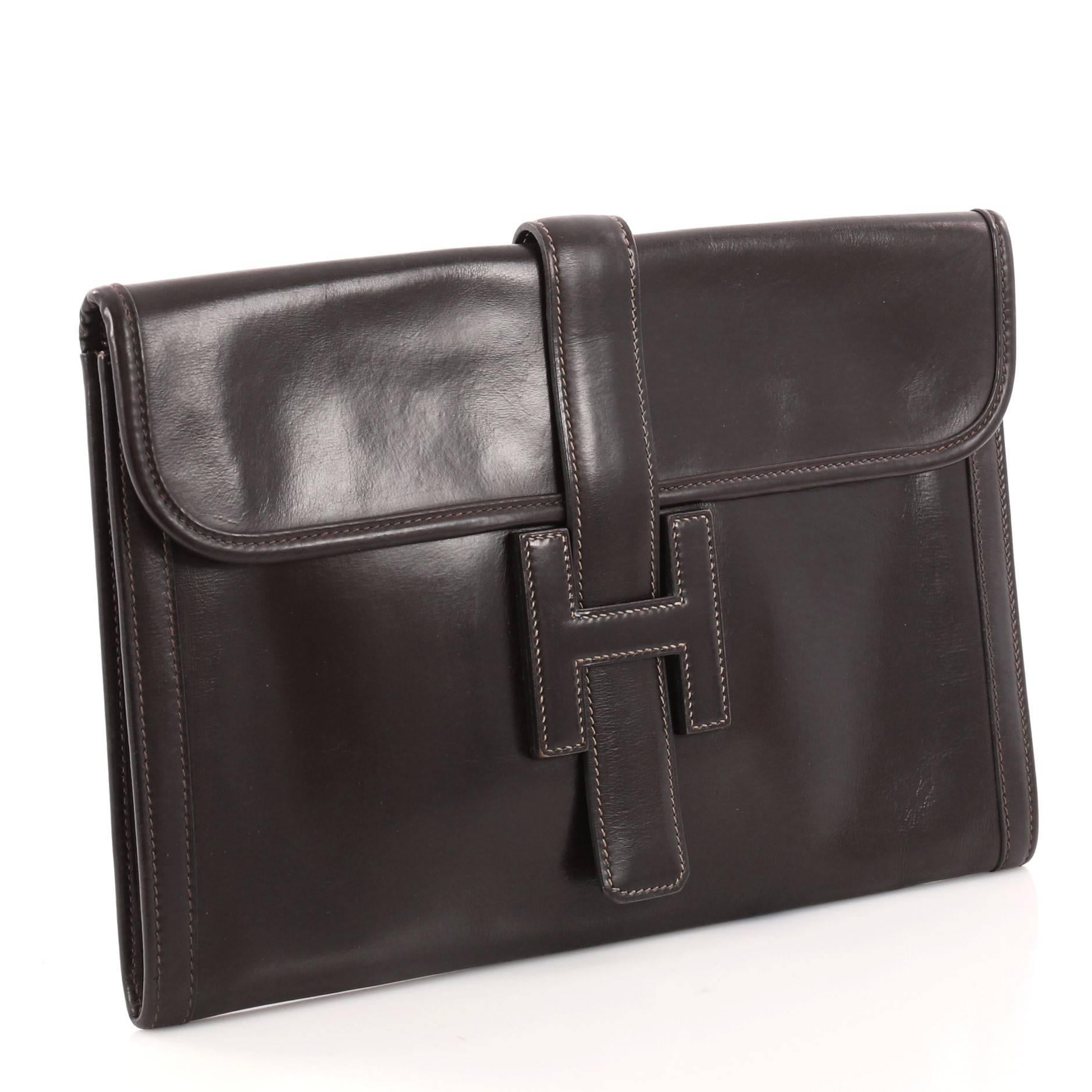 Black Hermes Jige Clutch Box Calf PM