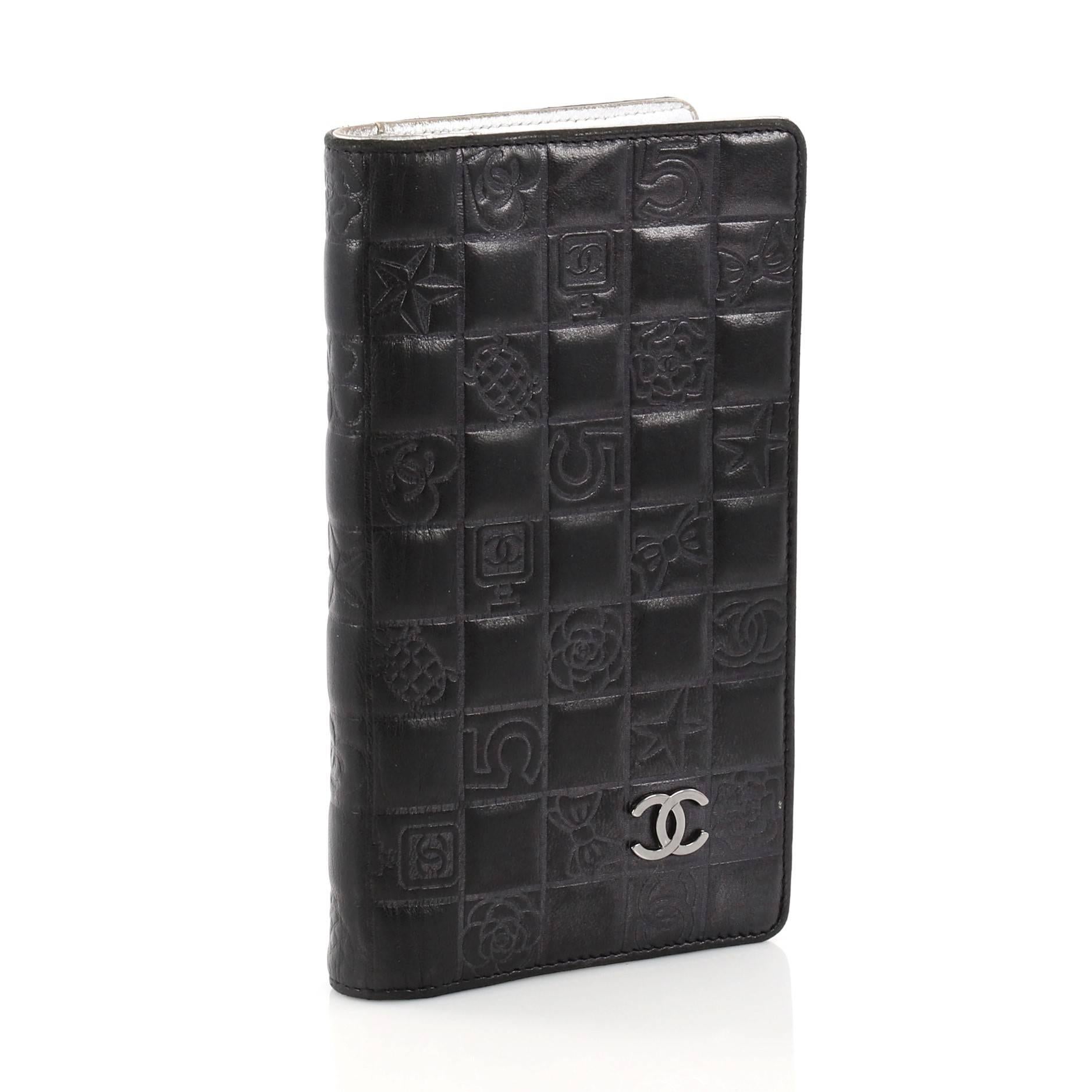 Black Chanel Precious Symbols Yen Wallet Embossed Quilted Lambskin Long 