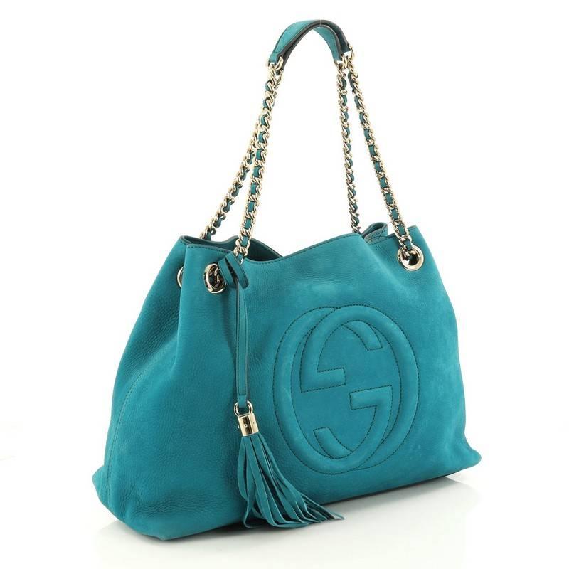 Blue Gucci Soho Chain Strap Shoulder Bag Nubuck Medium