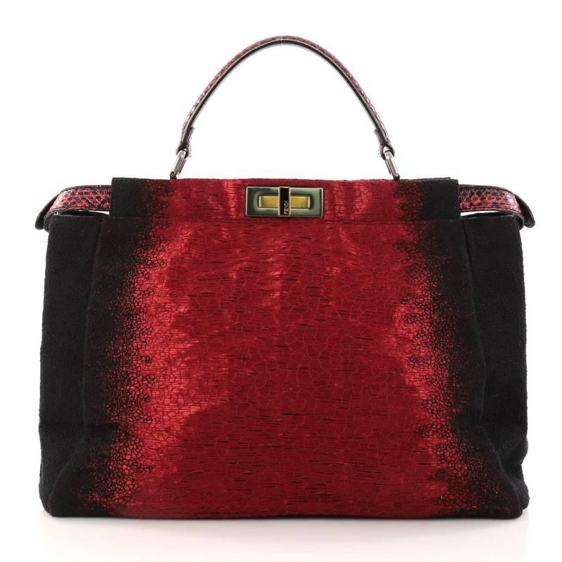 Fendi Fringe Peekaboo Handbag Textile with Python Large In Good Condition In NY, NY