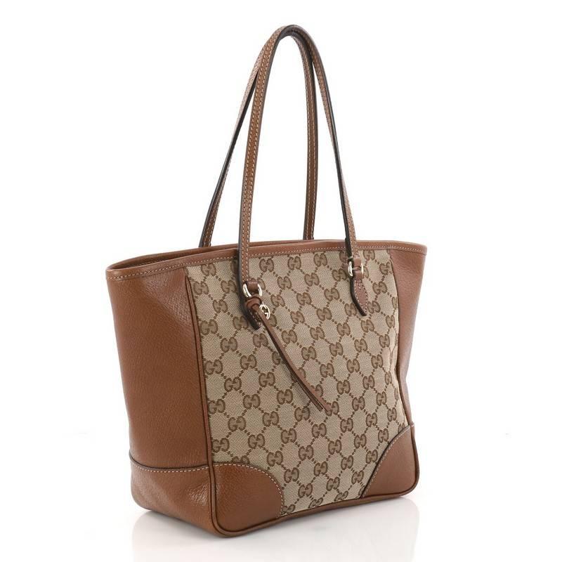 Brown Gucci Bree Tote GG Canvas with Leather Small