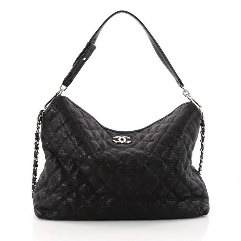 Black Chanel French Riviera Hobo Quilted Caviar Large