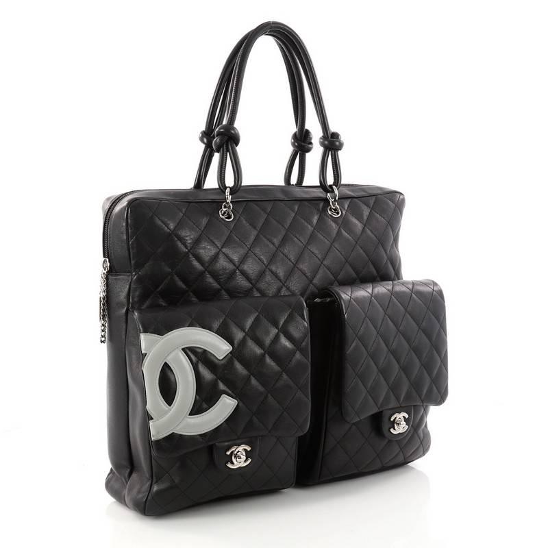 Black Chanel Cambon Briefcase Quilted Lambskin Large