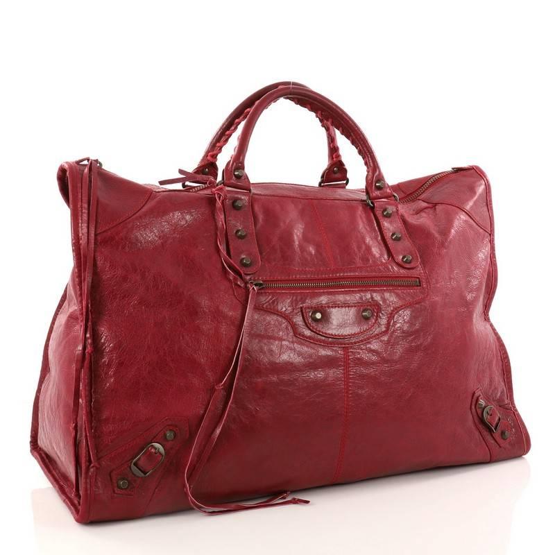 Brown Balenciaga Weekender Classic Studs Handbag Leather