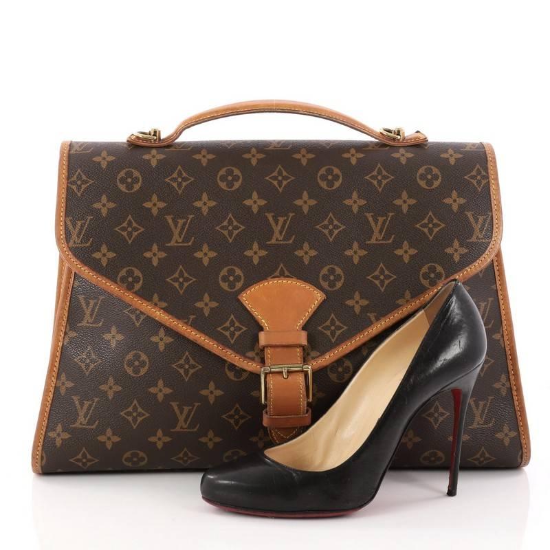 This authentic Louis Vuitton Beverly Briefcase Monogram Canvas MM is a vintage-inspired, timeless school-style satchel made for casual or work excursions. Designed in Louis Vuitton's popular brown monogram coated canvas, this versatile and