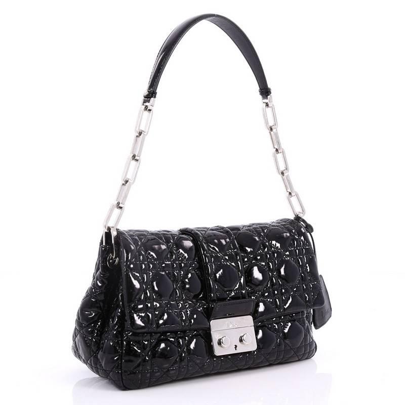 Black Christian Dior New Lock Flap Bag Cannage Quilt Patent Small