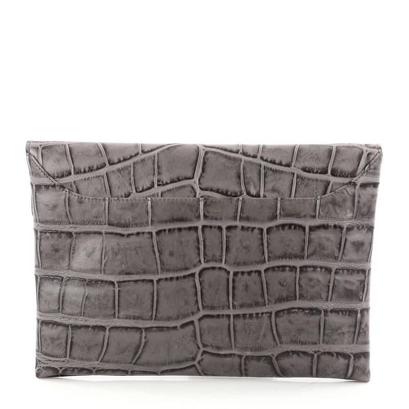 Gray Givenchy Antigona Envelope Clutch Crocodile Embossed Leather Medium