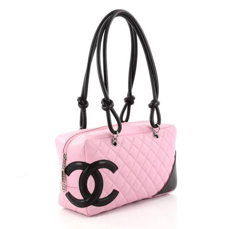 Pink Chanel Cambon Bowler Bag Quilted Leather Medium
