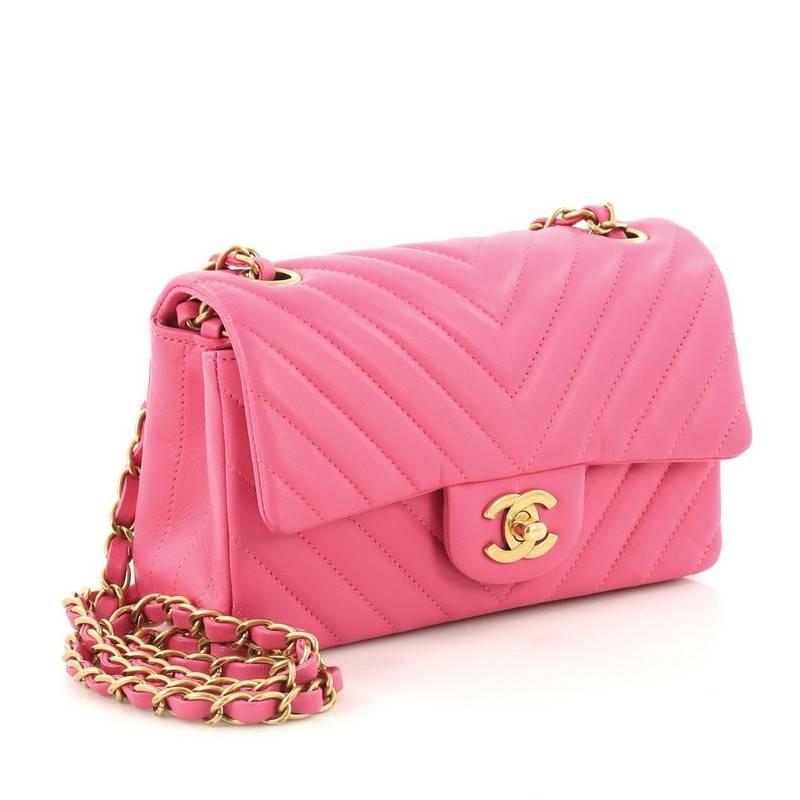 Pink Chanel Classic Single Flap Bag Chevron Lambskin Mini