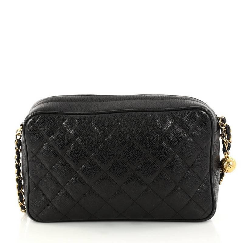 Chanel Vintage Diamond CC Camera Shoulder Bag Quilted Caviar Medium  In Good Condition In NY, NY