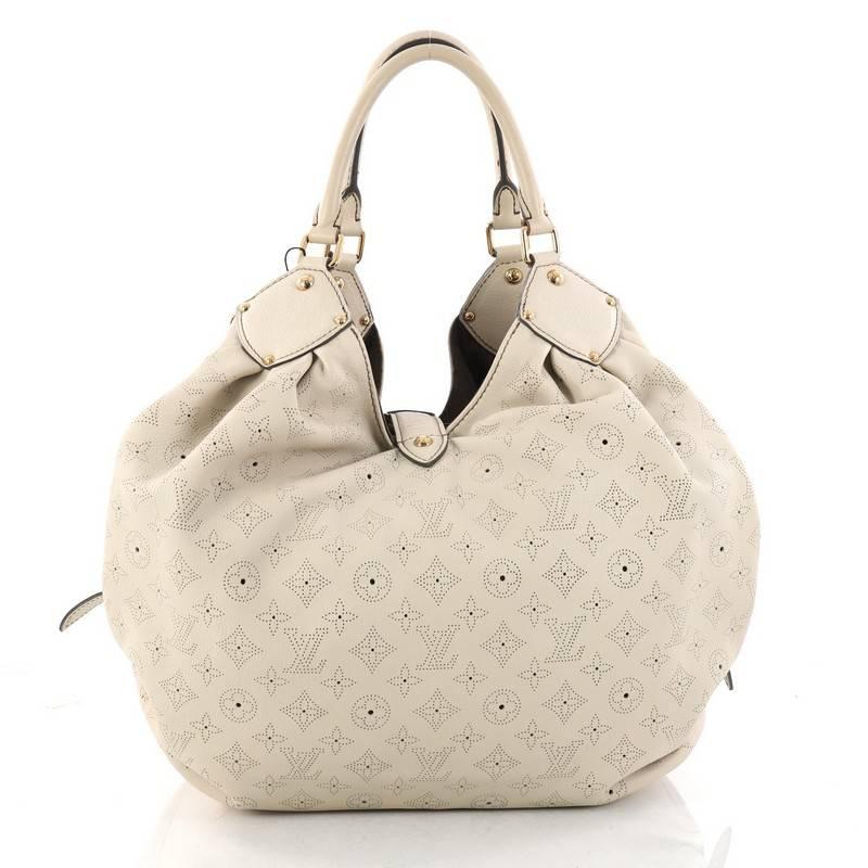 Beige Louis Vuitton Mahina Leather L-Hobo Bag