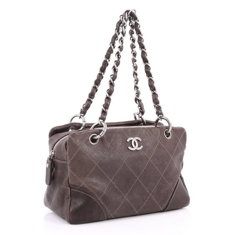 Gray Chanel Outdoor Ligne Tote Quilted Caviar Medium