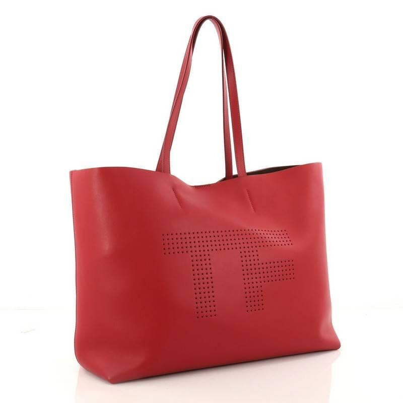 Red Tom Ford Logo Tote Perforated Leather Large