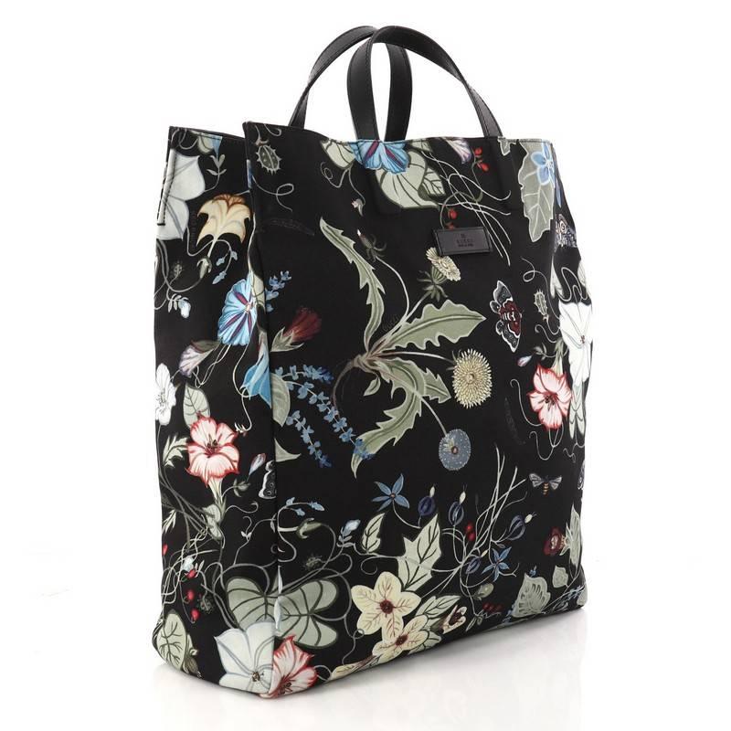 Black Gucci G-Active Knight Tote Flora Canvas Tall