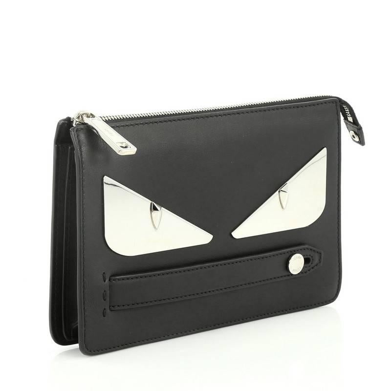 Black Fendi Monster Handle Clutch Leather Small