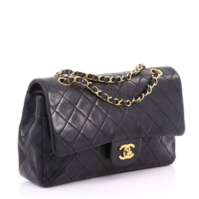 Black Chanel Vintage Classic Double Flap Bag Quilted Lambskin Small 