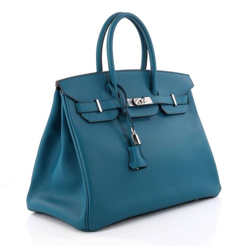 Blue Hermes Birkin Handbag Mykonos Epsom with Palladium Hardware 35