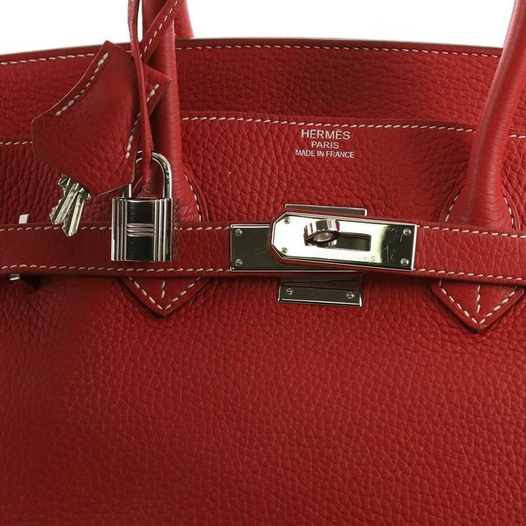 Hermes Birkin Eclat bag 30 Sanguine/White Clemence leather Silver hardware